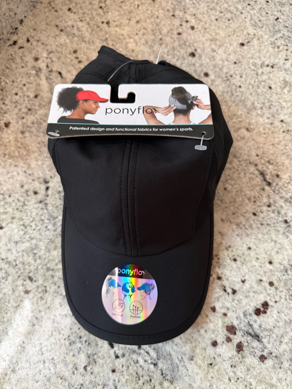 Ponyflo Black Performance Ponytail Baseball Cap | NWT